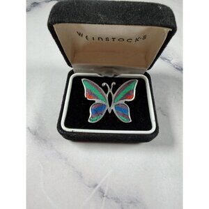 Vintage 925 Sterling Silver Butterfly Enamel Inlay Pendant 8.52g Taxco Vibrant